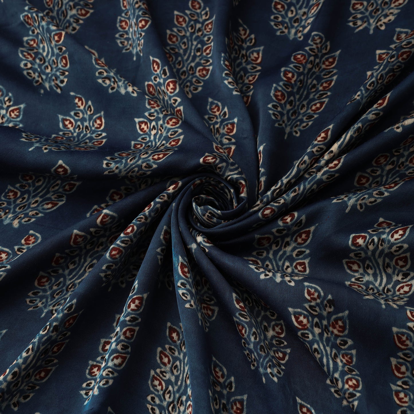 Blue - Hand Block Printed Modal Silk Ajrakh Fabric 30