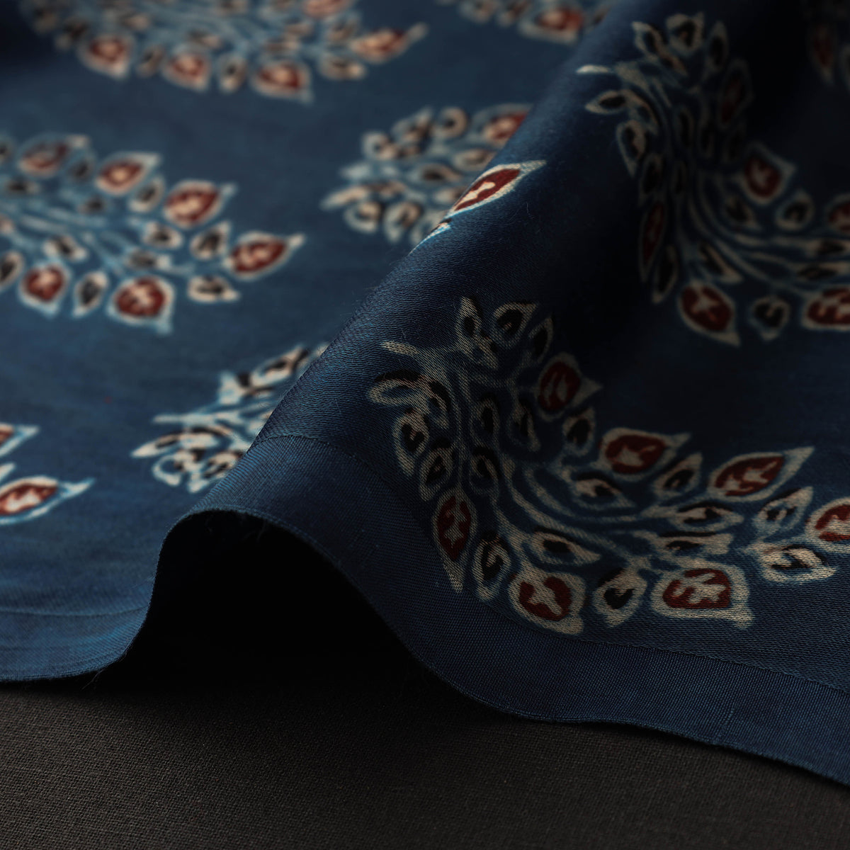 Blue - Hand Block Printed Modal Silk Ajrakh Fabric 30