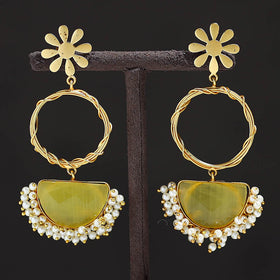 Yellow - golden plated seep pearl & onyx natural stone