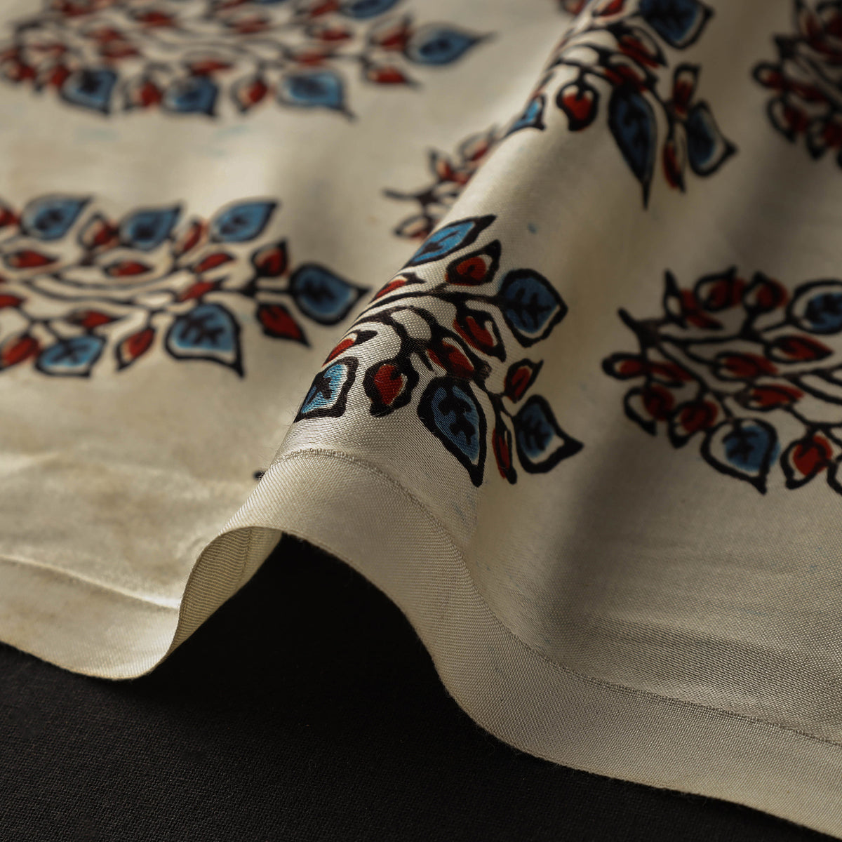 White - Hand Block Printed Modal Silk Ajrakh Fabric 33