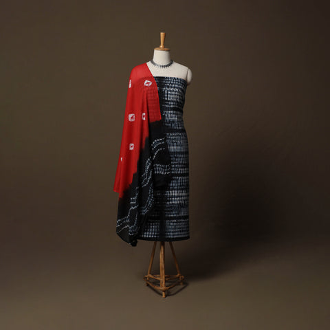 Shibori Tie-Dye Cotton 3pc Unstitched Dress Material Suit Set 11