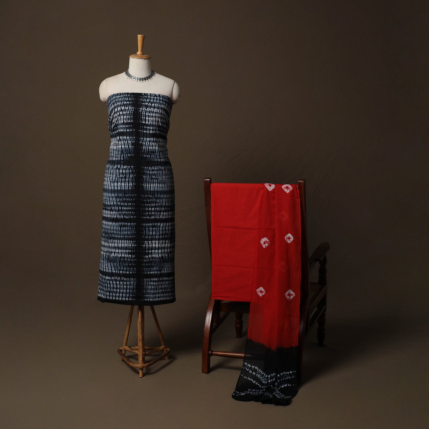 Shibori Tie-Dye Cotton 3pc Unstitched Dress Material Suit Set 11