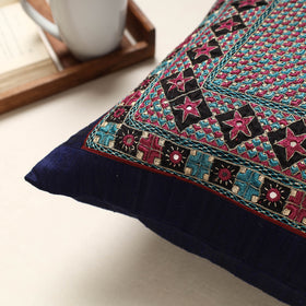 Blue Kutch Neran Hand Embroidery Silk Cushion Cover