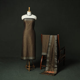 Brown - Dharwad Woven Mercerised Cotton 3pc Unstitched Dress Material Suit Set 10
