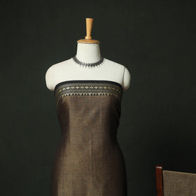 Brown - Dharwad Woven Mercerised Cotton 3pc Unstitched Dress Material Suit Set 10