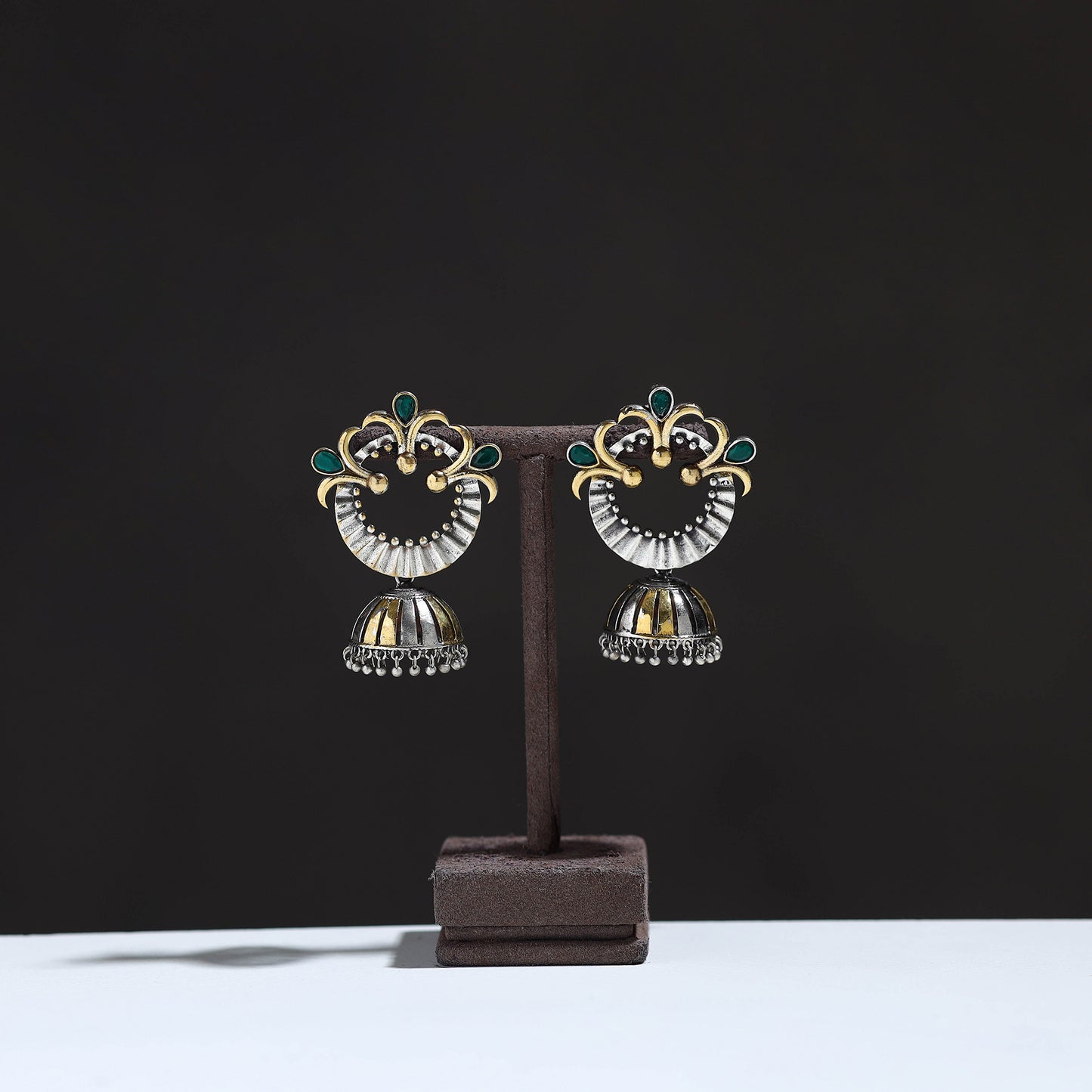 Oxidised Dual Tone Stone GS Jhumki Earrings 07