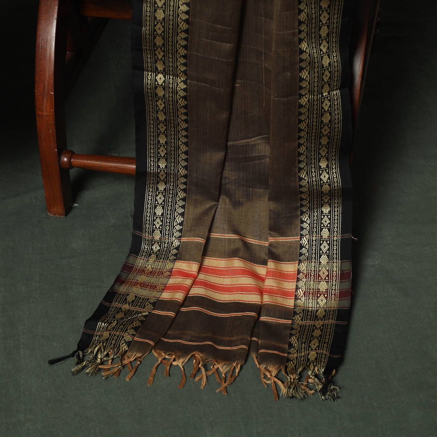 Brown - Dharwad Woven Mercerised Cotton 3pc Unstitched Dress Material Suit Set 10