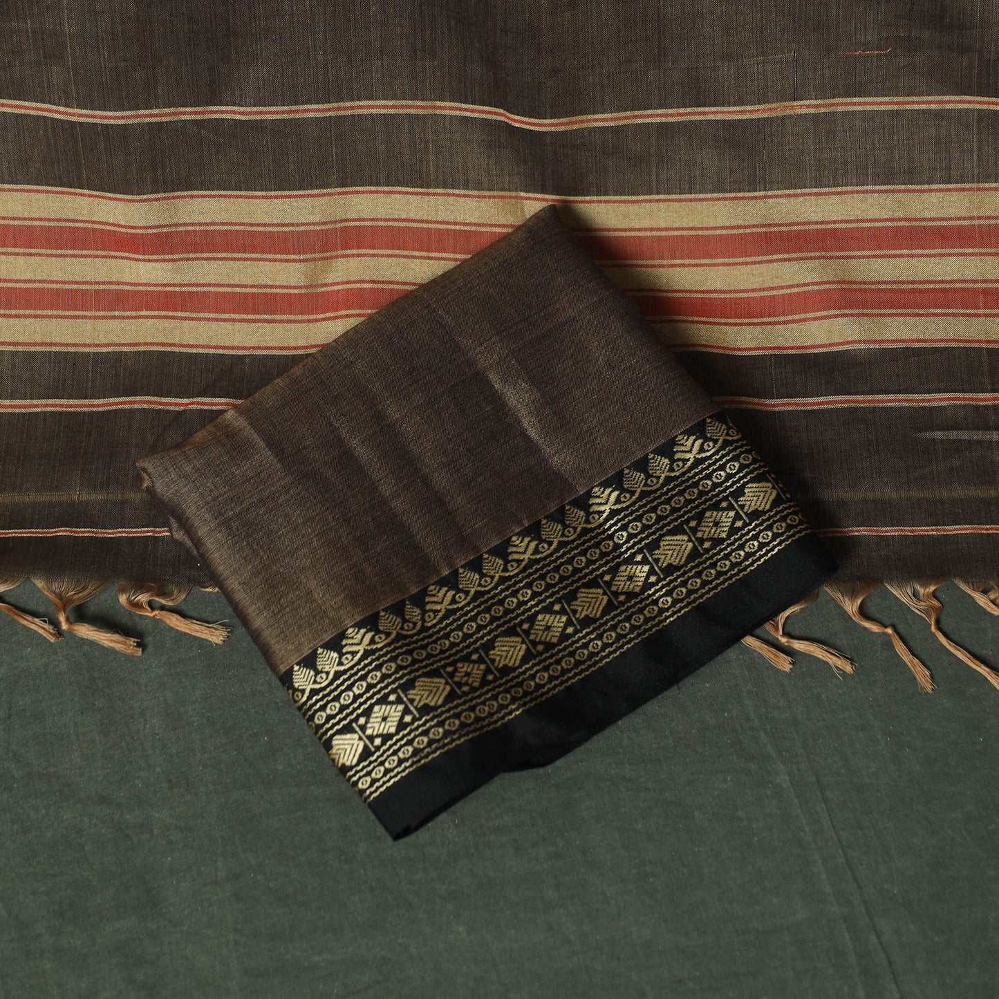 Brown - Dharwad Woven Mercerised Cotton 3pc Unstitched Dress Material Suit Set 10