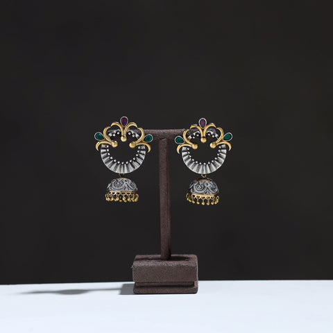 Multicolor - oxidised dual tone stone gs jhumki earrings 11