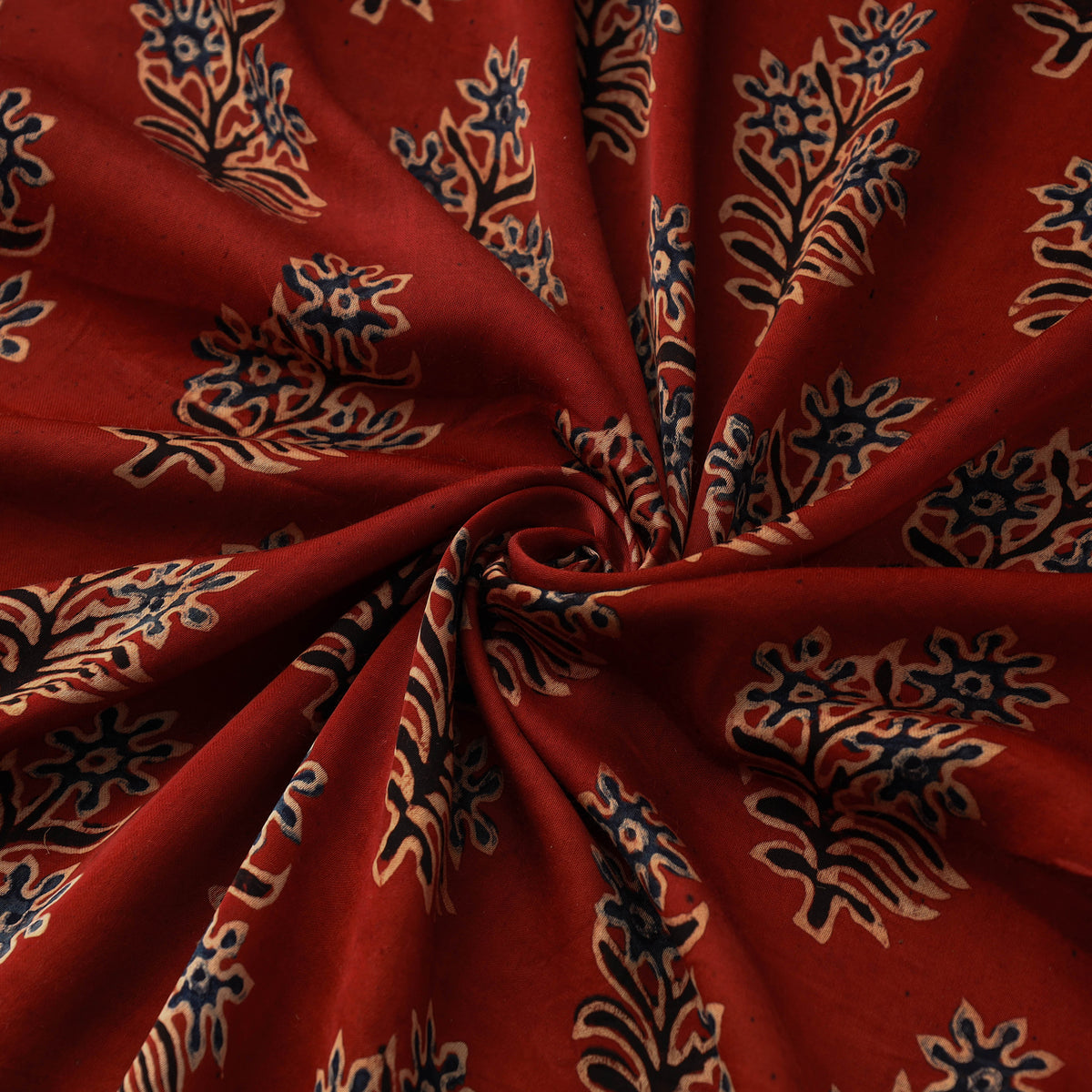 Red - Hand Block Printed Modal Silk Ajrakh Fabric 36