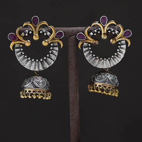 Multicolor - oxidised dual tone stone gs jhumki earrings 13