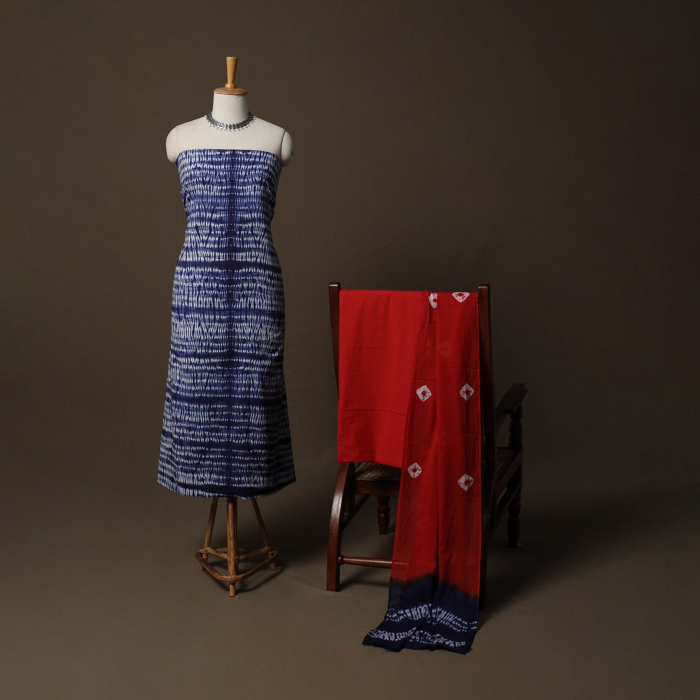Shibori Tie-Dye Cotton 3pc Unstitched Dress Material Suit Set 13