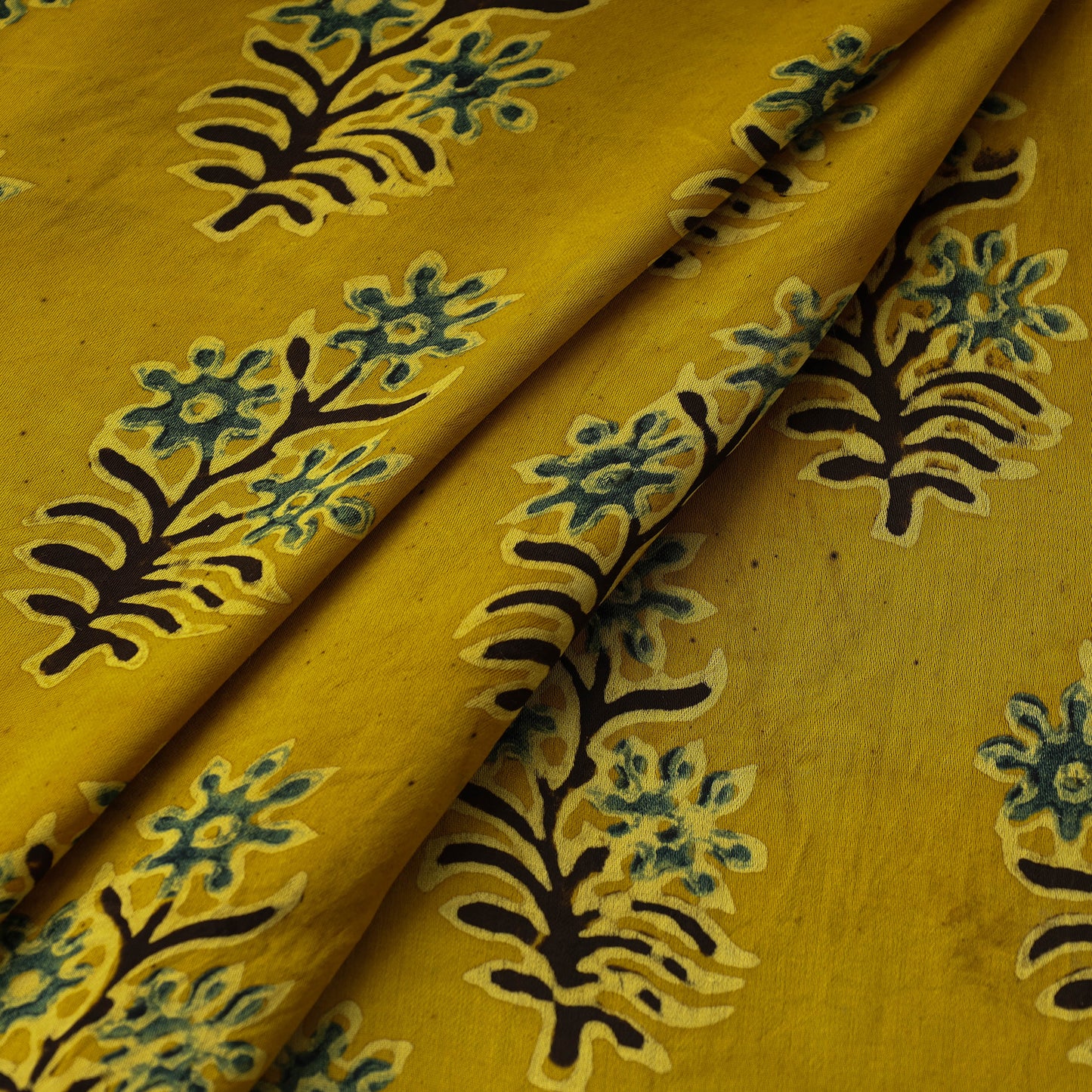 Yellow - Hand Block Printed Modal Silk Ajrakh Fabric 38