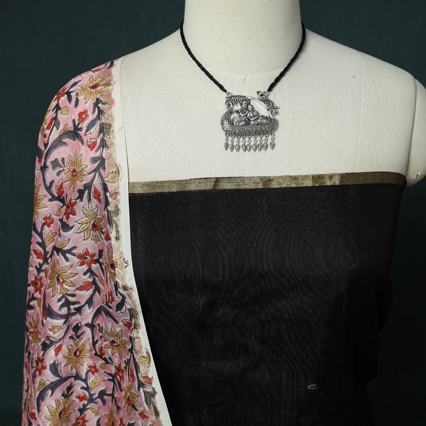 Handloom Chanderi Silk 2pc Unstitched Dress Material Kurta Set with Jewellery 11