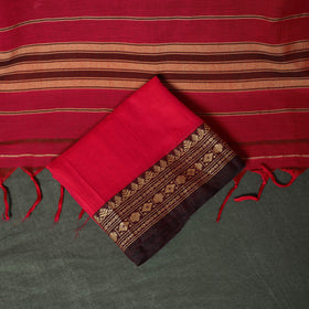 Red - Dharwad Woven Mercerised Cotton 3pc Unstitched Dress Material Suit Set 12