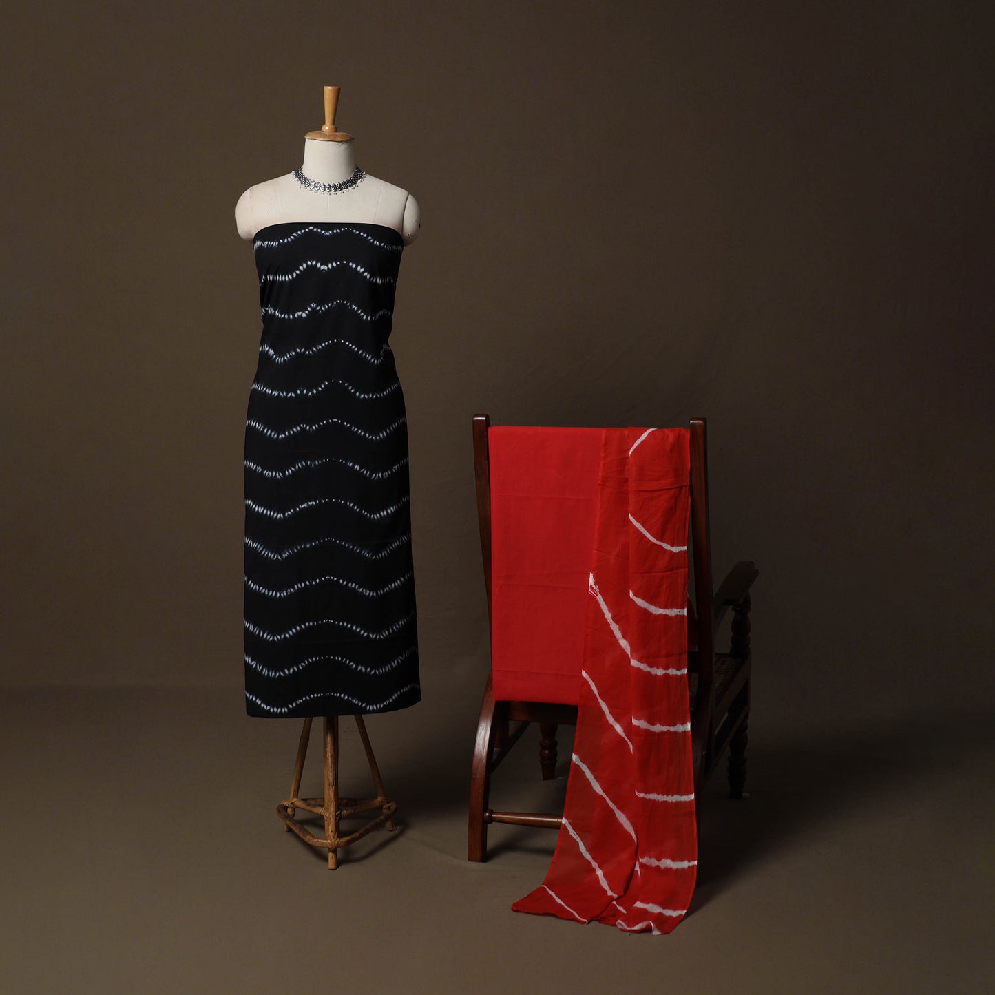 Shibori Tie-Dye Cotton 3pc Unstitched Dress Material Suit Set 14