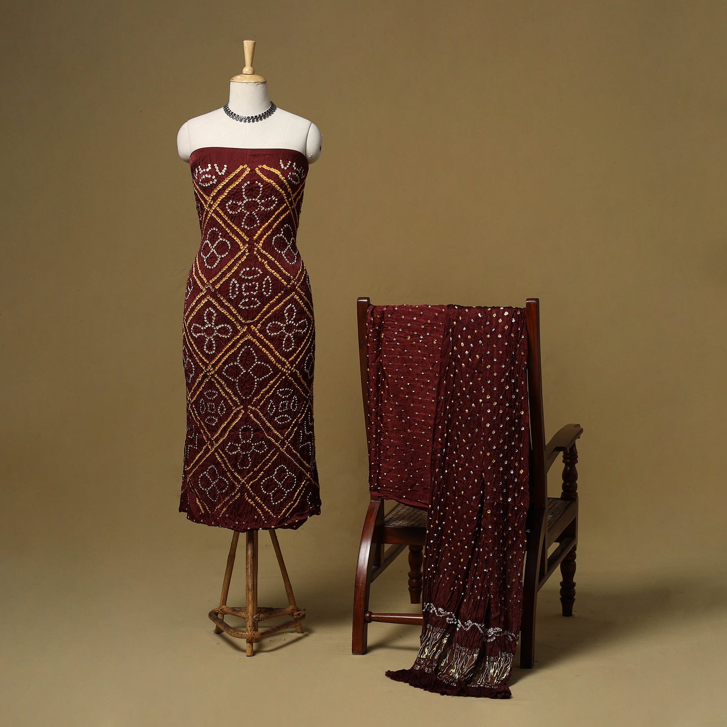 Kutch Tie-Dye Bandhani Modal Silk 3pc Unstitched Dress Material 54