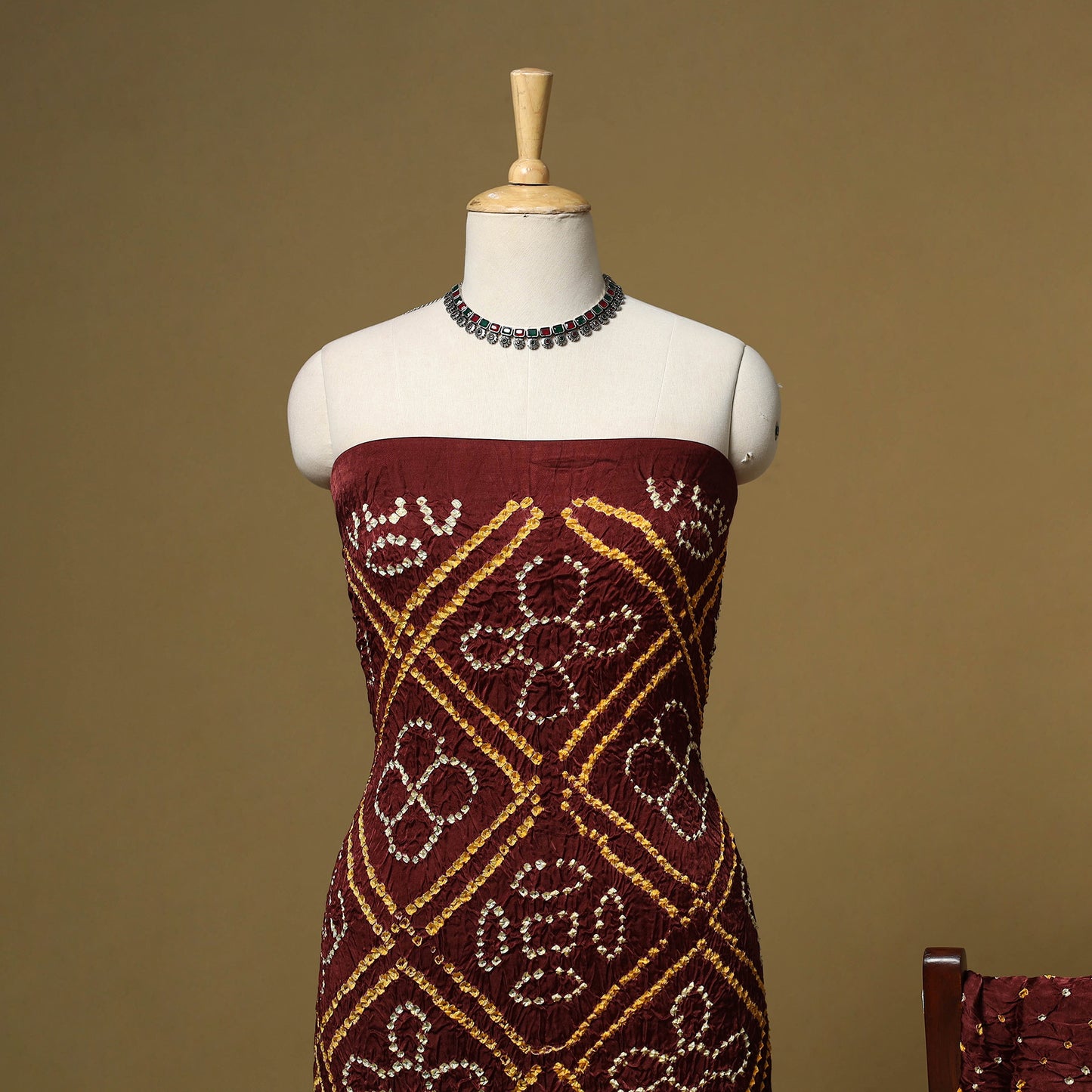 Kutch Tie-Dye Bandhani Modal Silk 3pc Unstitched Dress Material 54