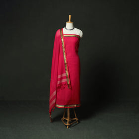 Pink - Dharwad Woven Mercerised Cotton 3pc Unstitched Dress Material Suit Set 14