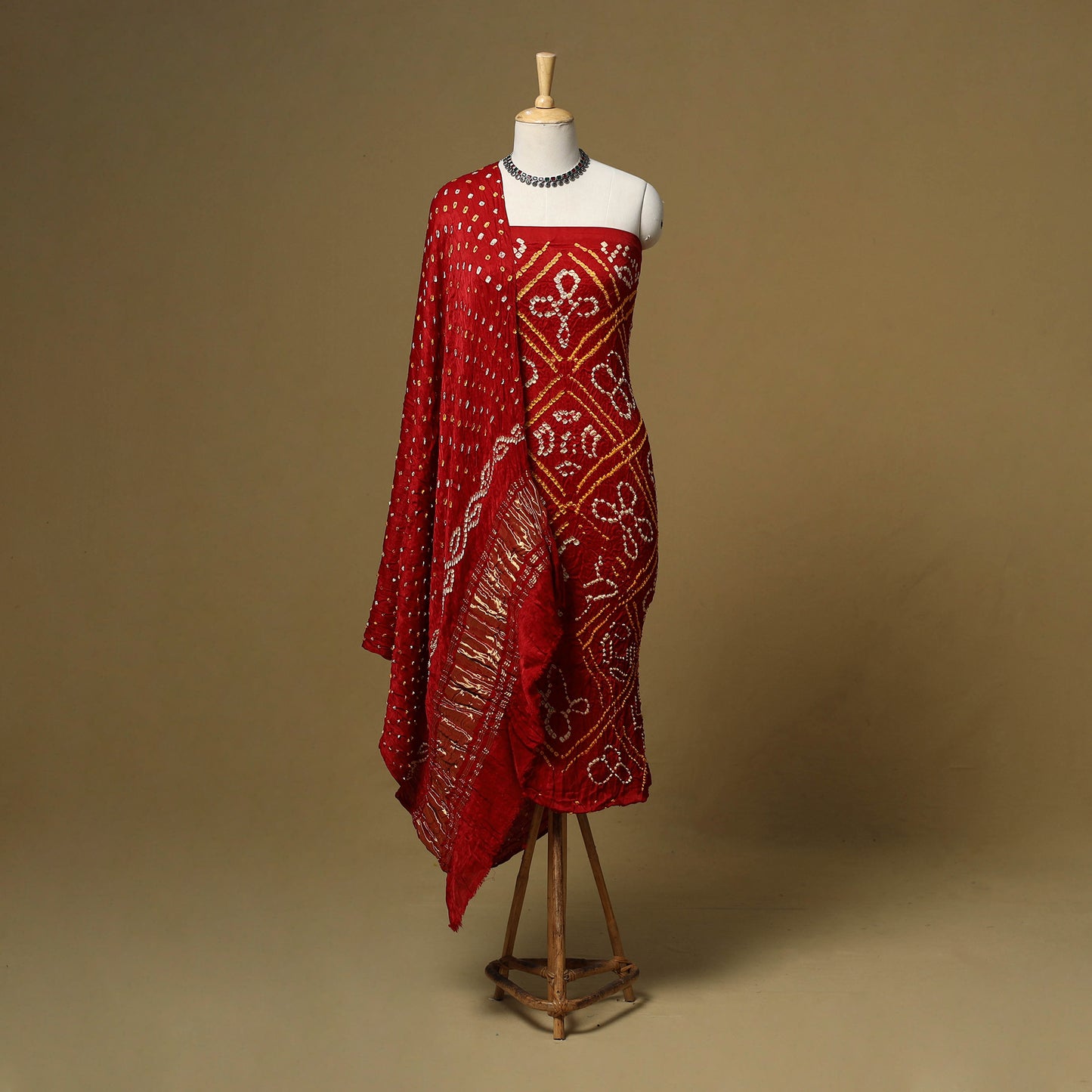 Kutch Tie-Dye Bandhani Modal Silk 3pc Unstitched Dress Material 56