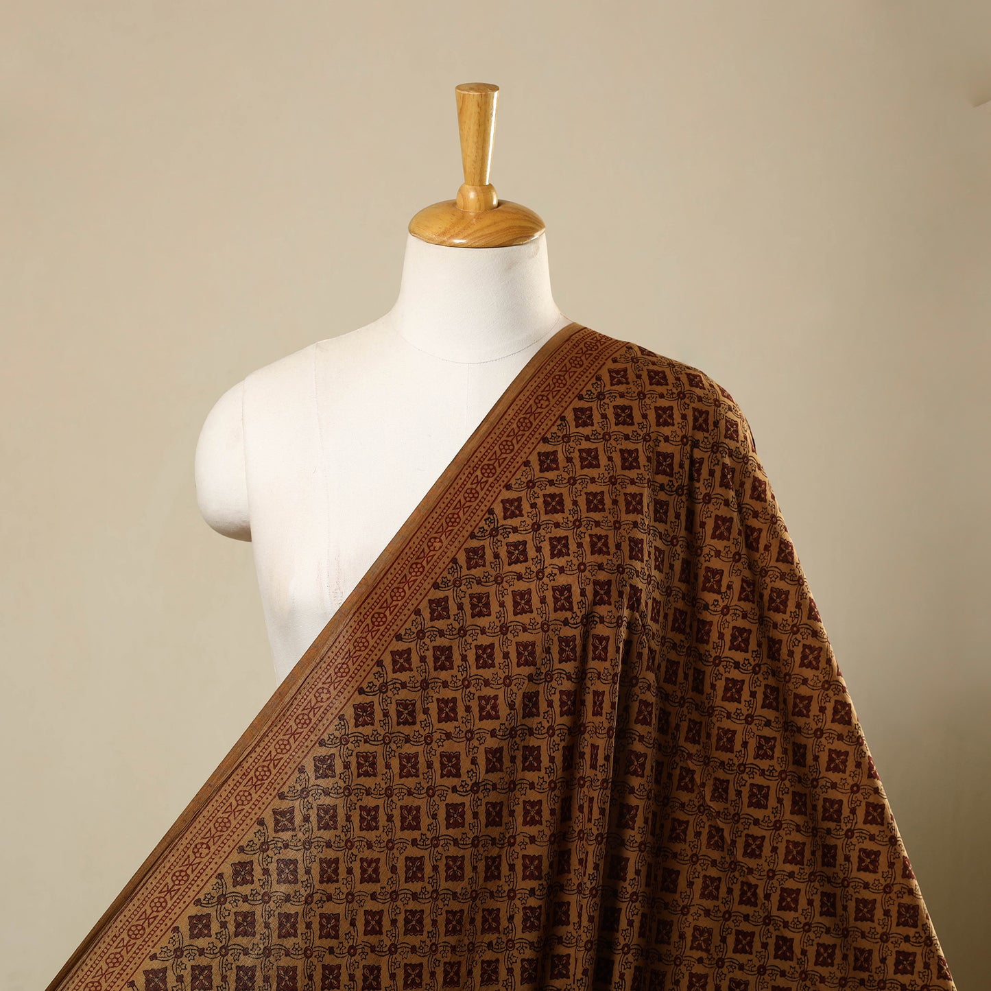  Brown Natural Dyed Mul Cotton Bagh Print Fabric