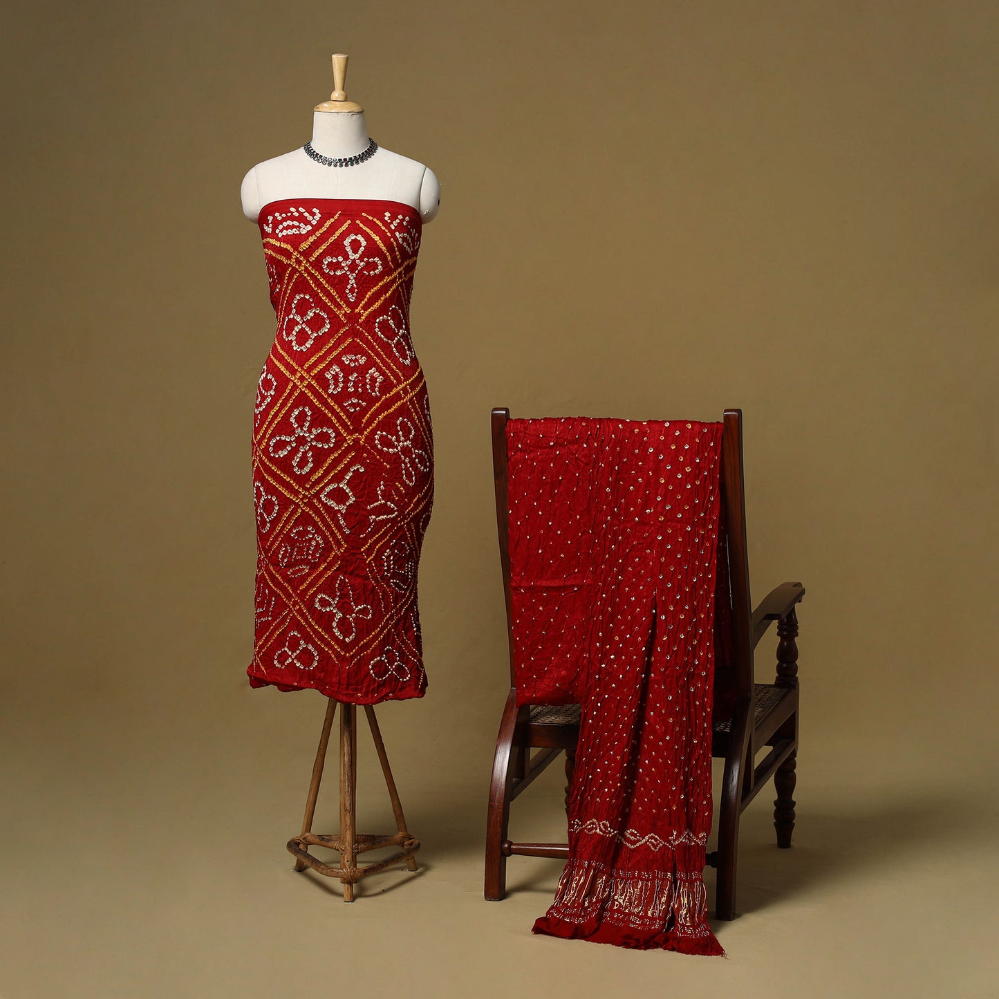 Kutch Tie-Dye Bandhani Modal Silk 3pc Unstitched Dress Material 56