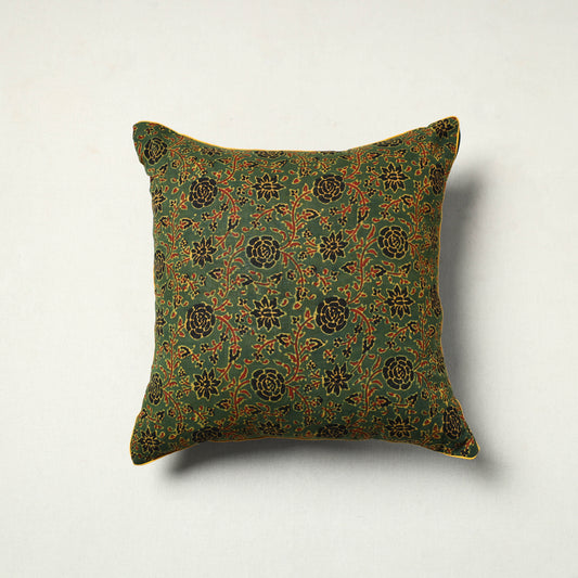 Green - Block Printed Cotton Ajrakh Cushion Cover (16 x 16 in) 01