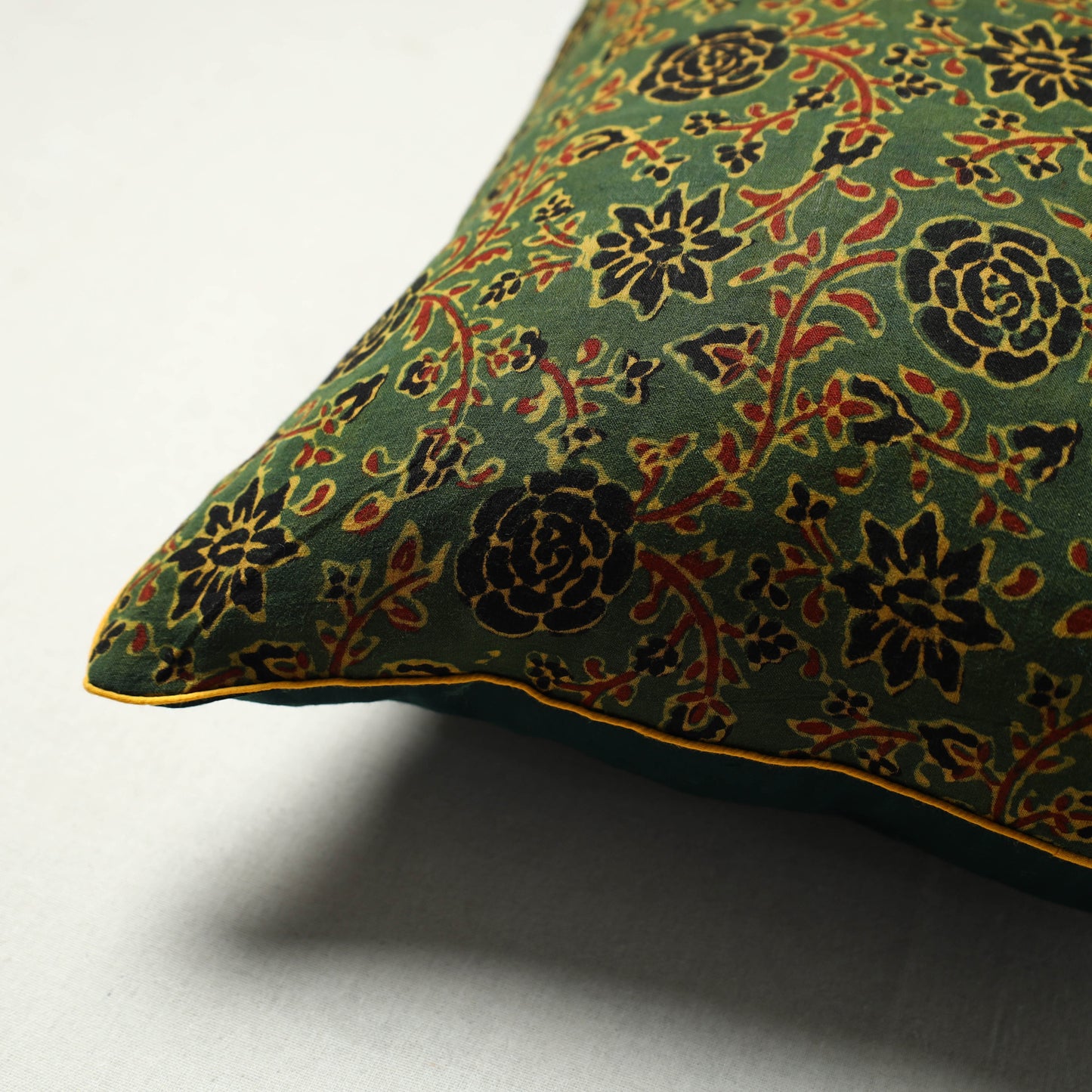 Green - Block Printed Cotton Ajrakh Cushion Cover (16 x 16 in) 01