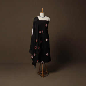 Black - Shibori Tie-Dye Cotton 3pc Unstitched Dress Material Suit Set 17