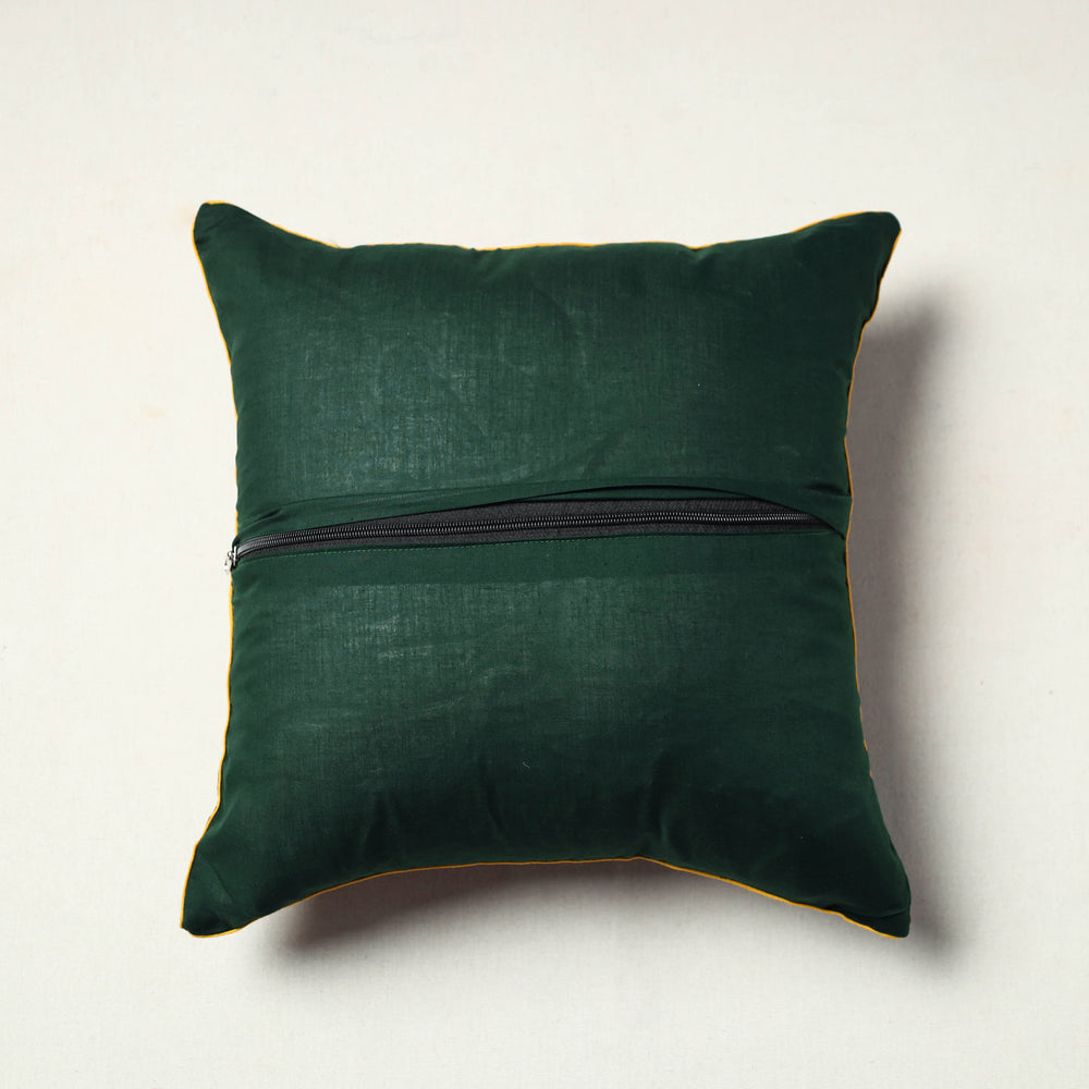 Green - Block Printed Cotton Ajrakh Cushion Cover (16 x 16 in) 01