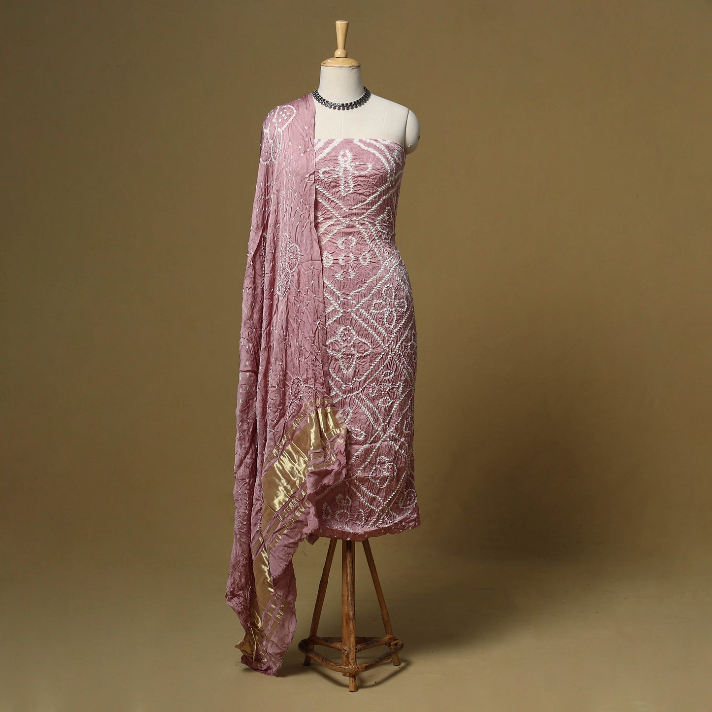 Kutch Tie-Dye Bandhani Modal Silk 3pc Unstitched Dress Material 58