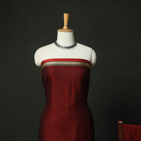 Red - Dharwad Woven Mercerised Cotton 3pc Unstitched Dress Material Suit Set 15