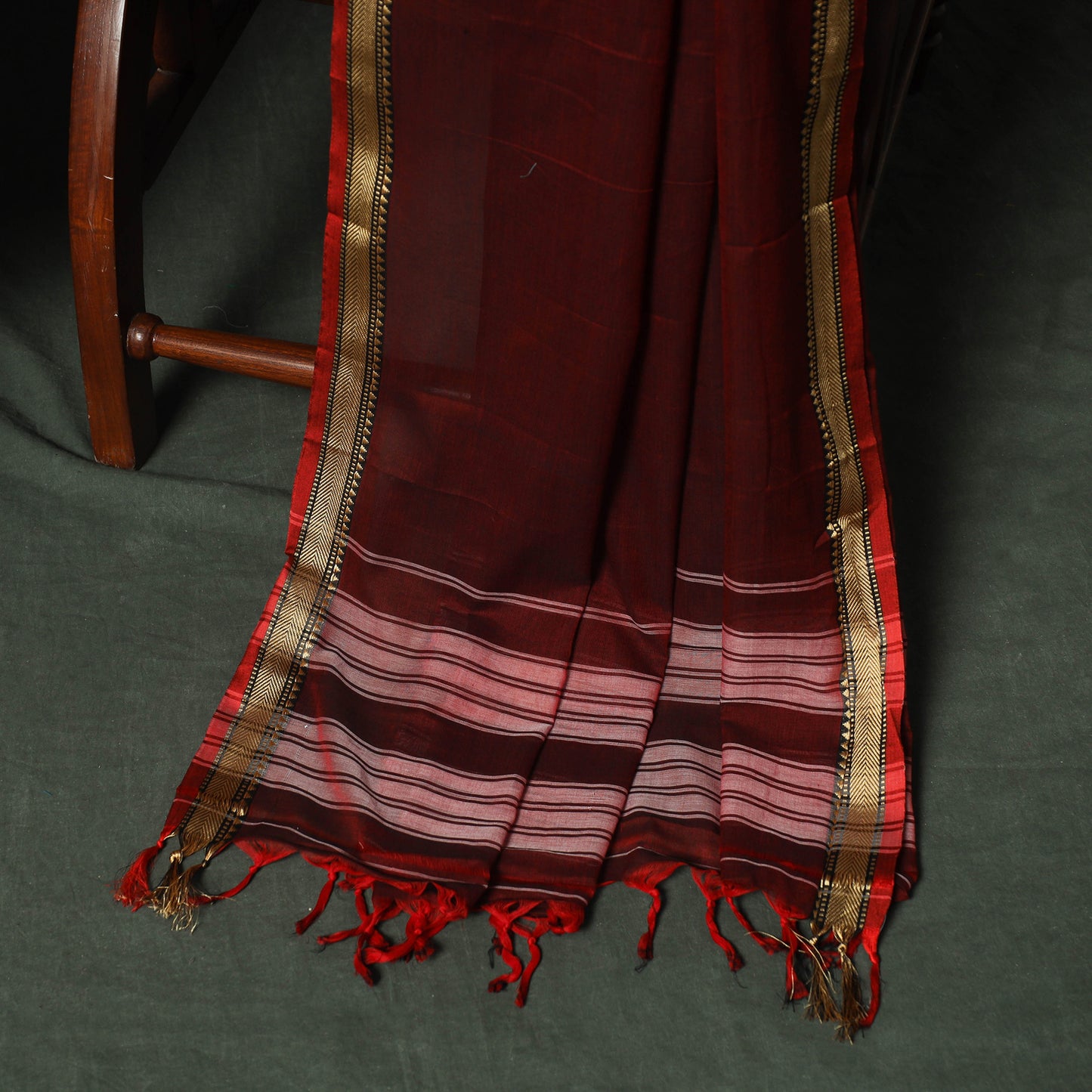 Red - Dharwad Woven Mercerised Cotton 3pc Unstitched Dress Material Suit Set 15
