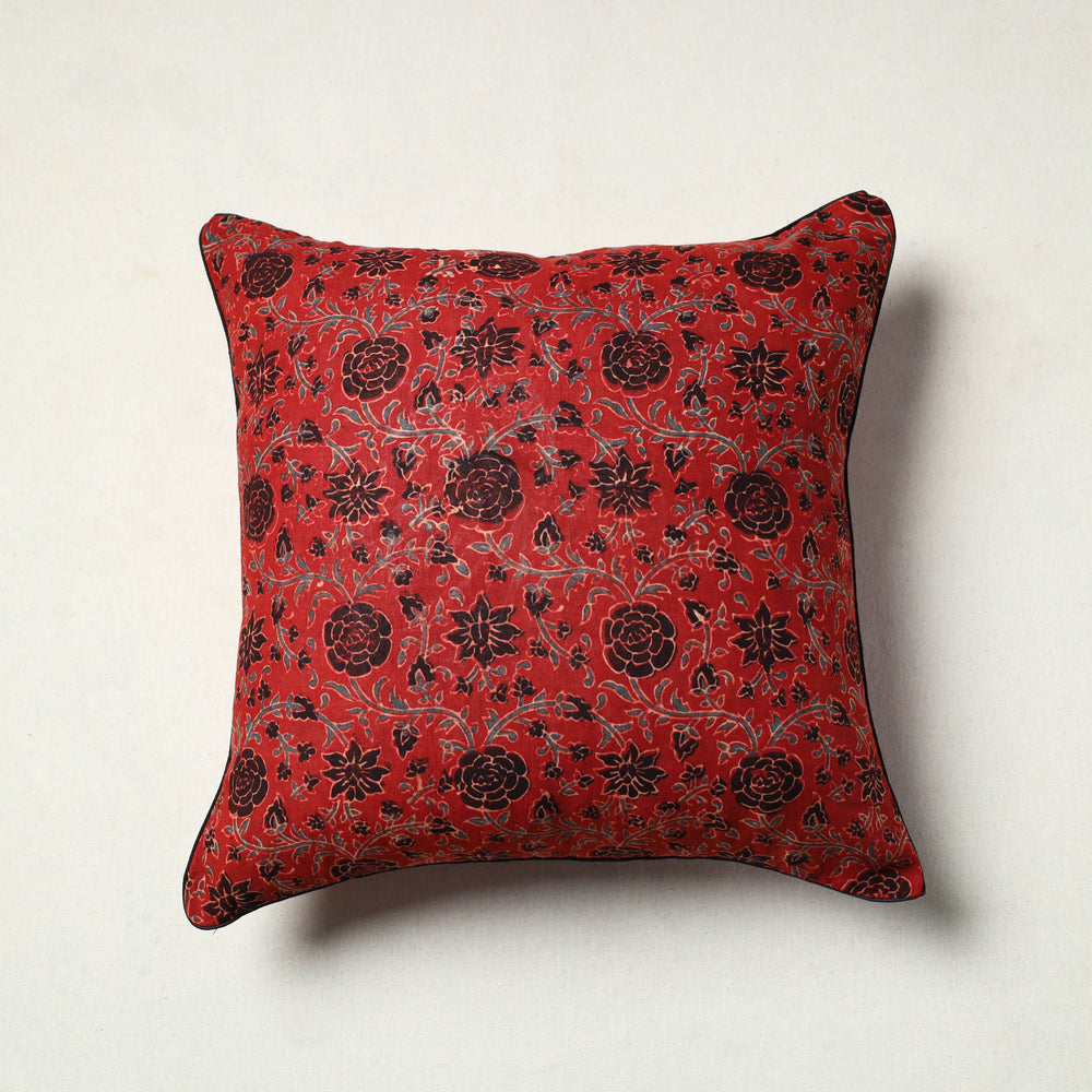 Red - Block Printed Cotton Ajrakh Cushion Cover (16 x 16 in) 04