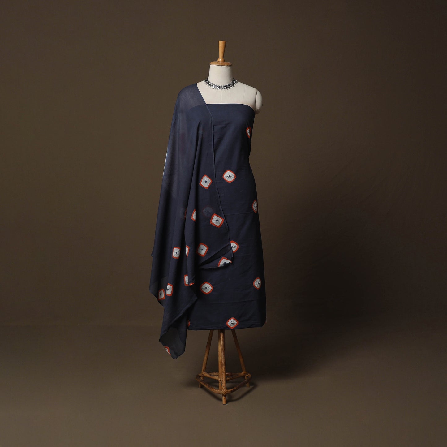 Shibori Tie-Dye Cotton 3pc Unstitched Dress Material Suit Set 18