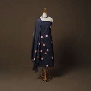Blue - Shibori Tie-Dye Cotton 3pc Unstitched Dress Material Suit Set 18