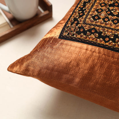 Brown - Kutch Neran Hand Embroidery Mashru Silk Cushion Cover (16 x 16 in)