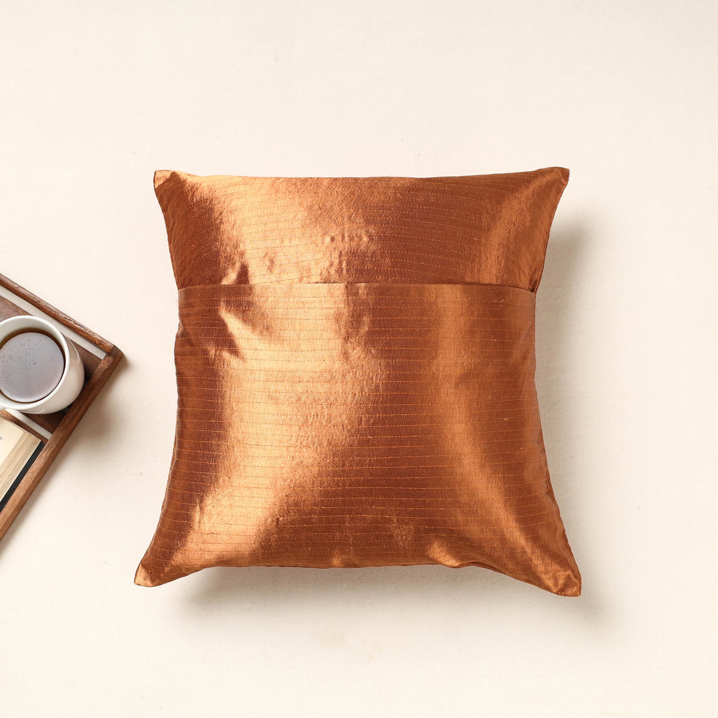 Brown - Kutch Pakko Hand Embroidery Mashru Silk Cushion Cover (16 x 16 in)