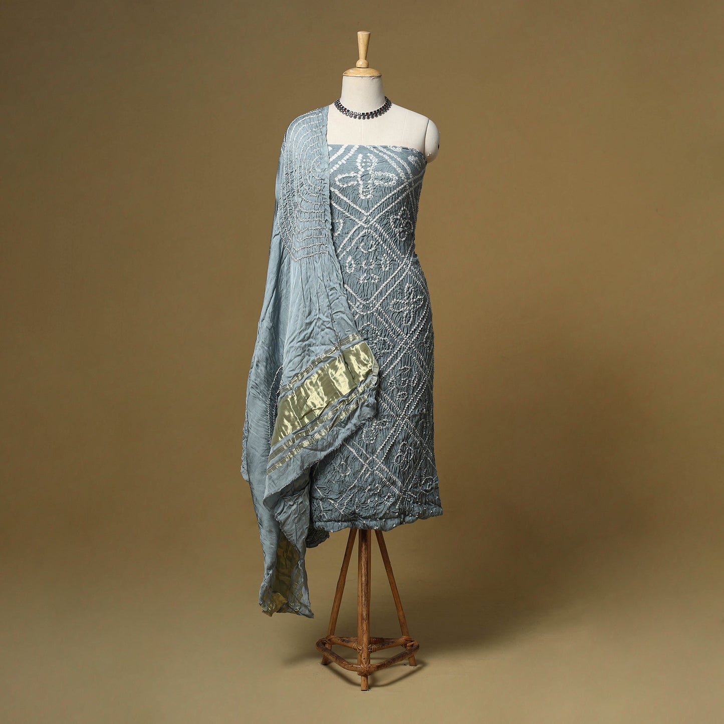 Kutch Tie-Dye Bandhani Modal Silk 3pc Unstitched Dress Material 60