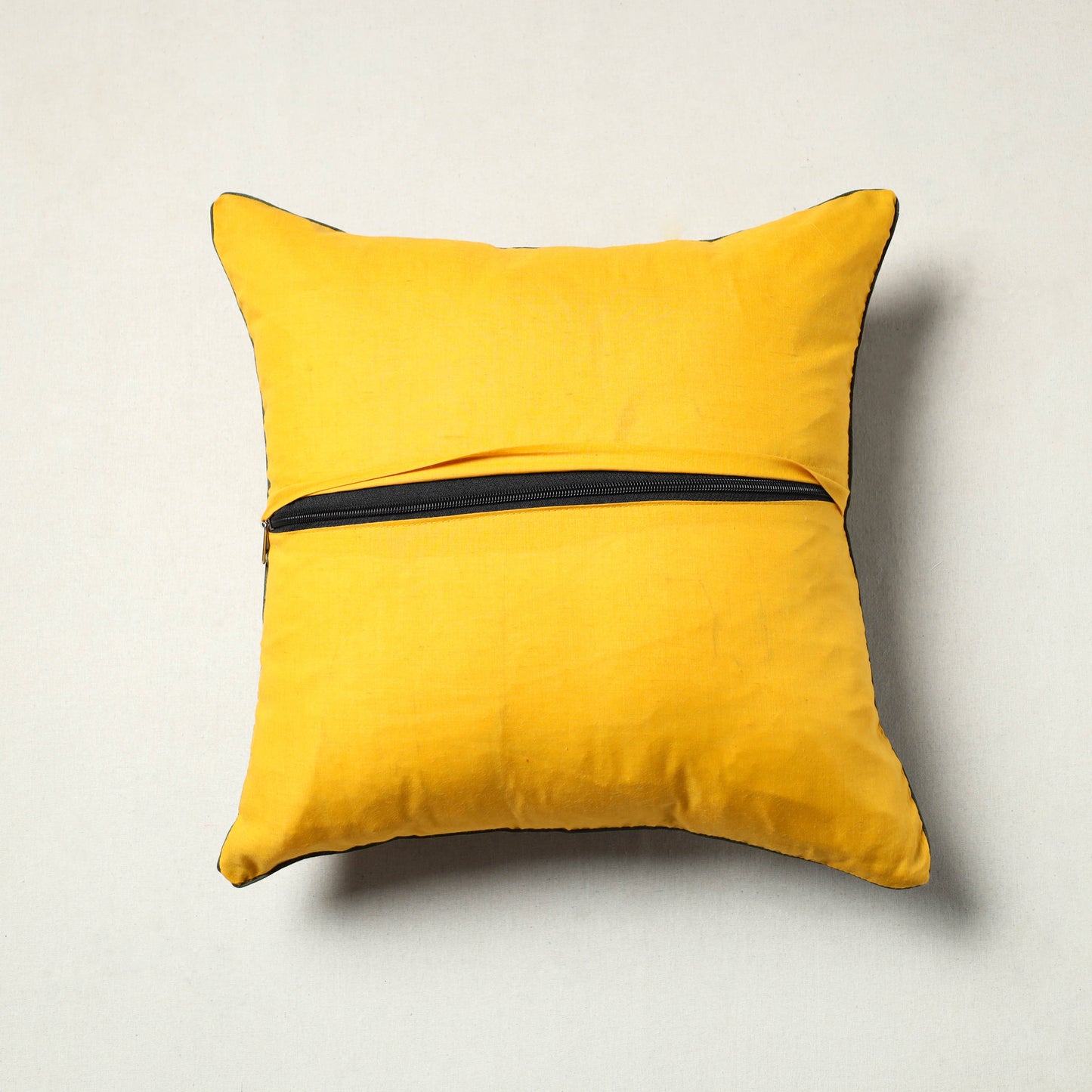 Yellow - Block Printed Cotton Ajrakh Cushion Cover (16 x 16 in) 10