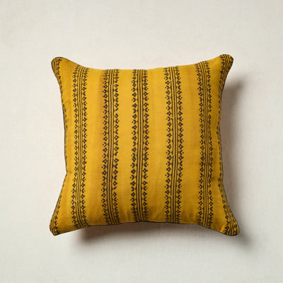 Yellow - Block Printed Cotton Ajrakh Cushion Cover (16 x 16 in) 10