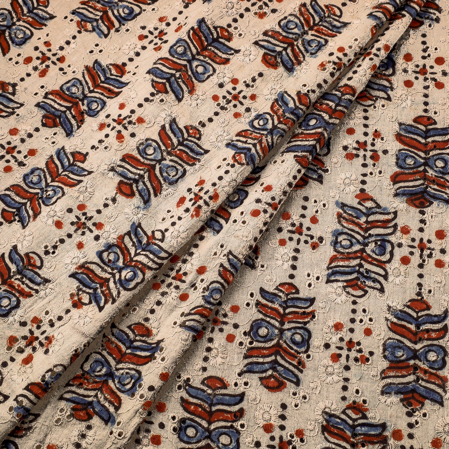 Beige Hakoba Natural Dyed Cotton Ajrakh Print Fabric