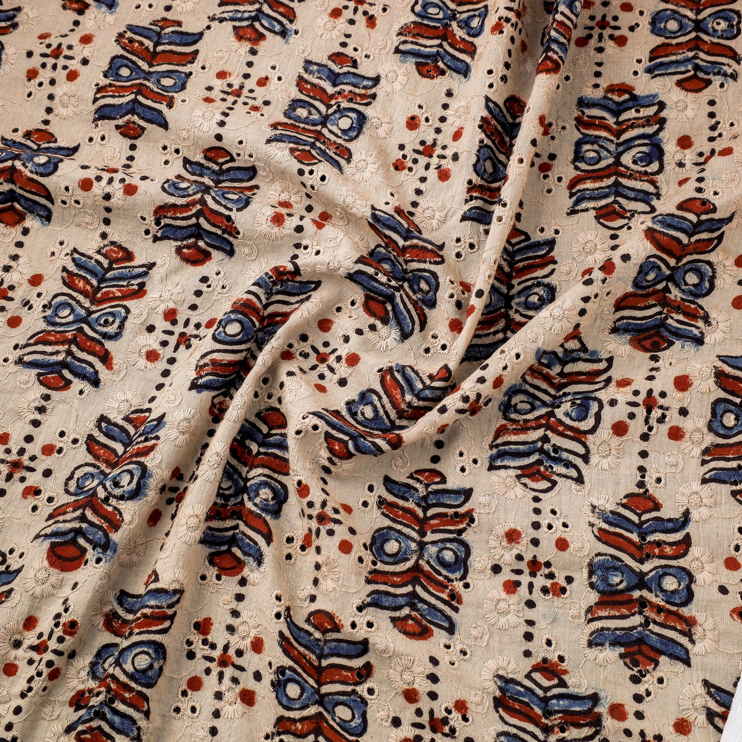 Beige Hakoba Natural Dyed Cotton Ajrakh Print Fabric