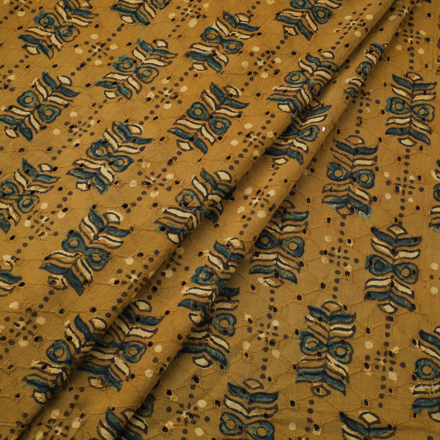 Yellow Hakoba Natural Dyed Cotton Ajrakh Print Fabric