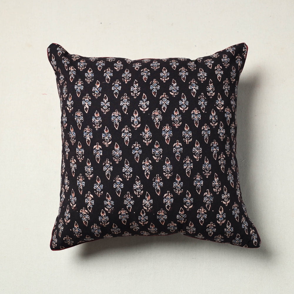 Black - Block Printed Cotton Ajrakh Cushion Cover (16 x 16 in) 13