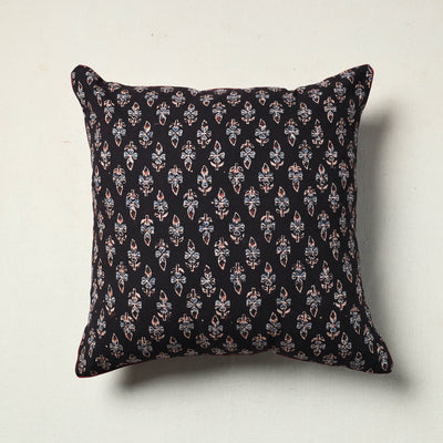 Black - Block Printed Cotton Ajrakh Cushion Cover (16 x 16 in) 13