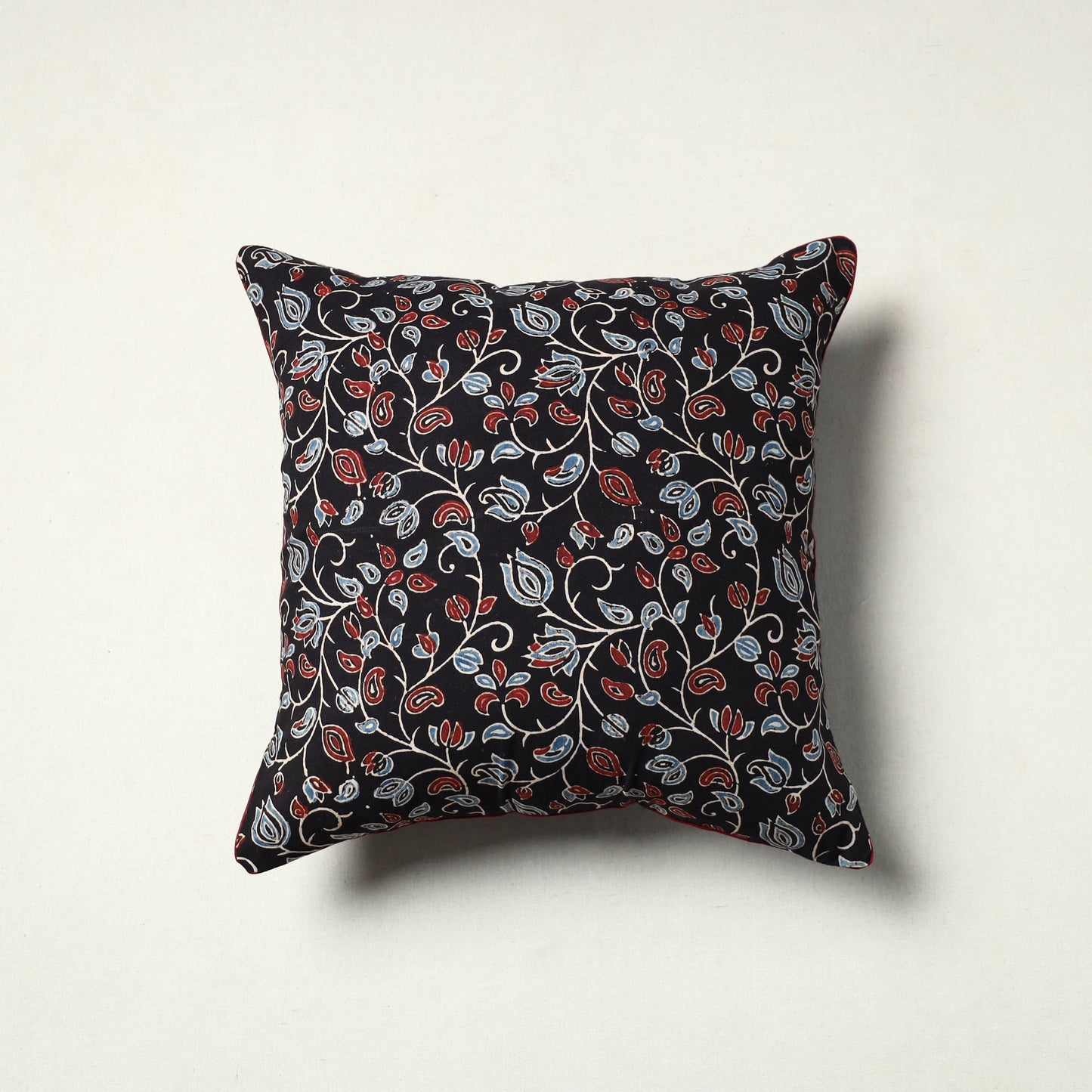 Black - Block Printed Cotton Ajrakh Cushion Cover (16 x 16 in) 14