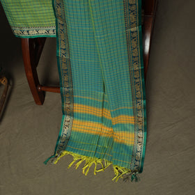 Dharwad Checks Mercerised Cotton 3pc Unstitched Dress Material Suit Set with Woven Border 01