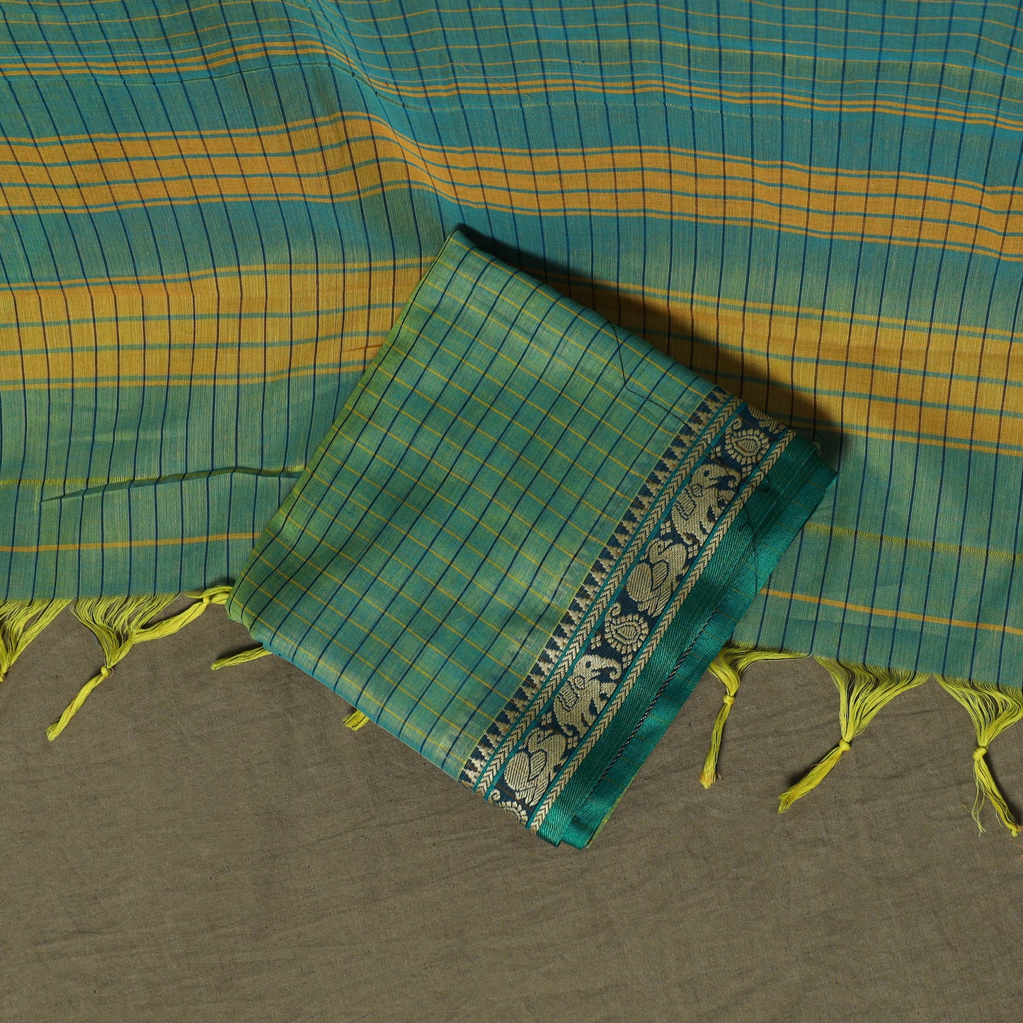 Dharwad Checks Mercerised Cotton 3pc Unstitched Dress Material Suit Set with Woven Border 01