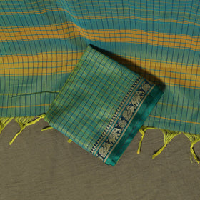 Dharwad Checks Mercerised Cotton 3pc Unstitched Dress Material Suit Set with Woven Border 01